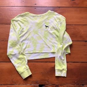 PINK Cropped Tie Dye Sweatshirt